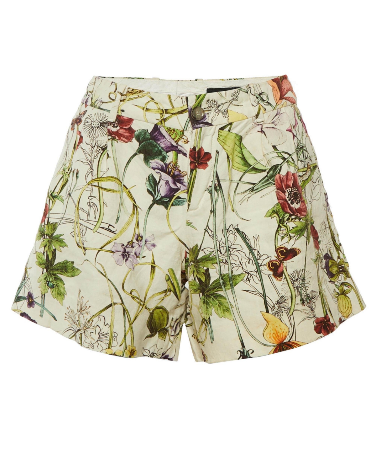 Pre-Owned Gucci Women's Linen Floral-Print Mid-Rise Shorts, 7" Inseam
