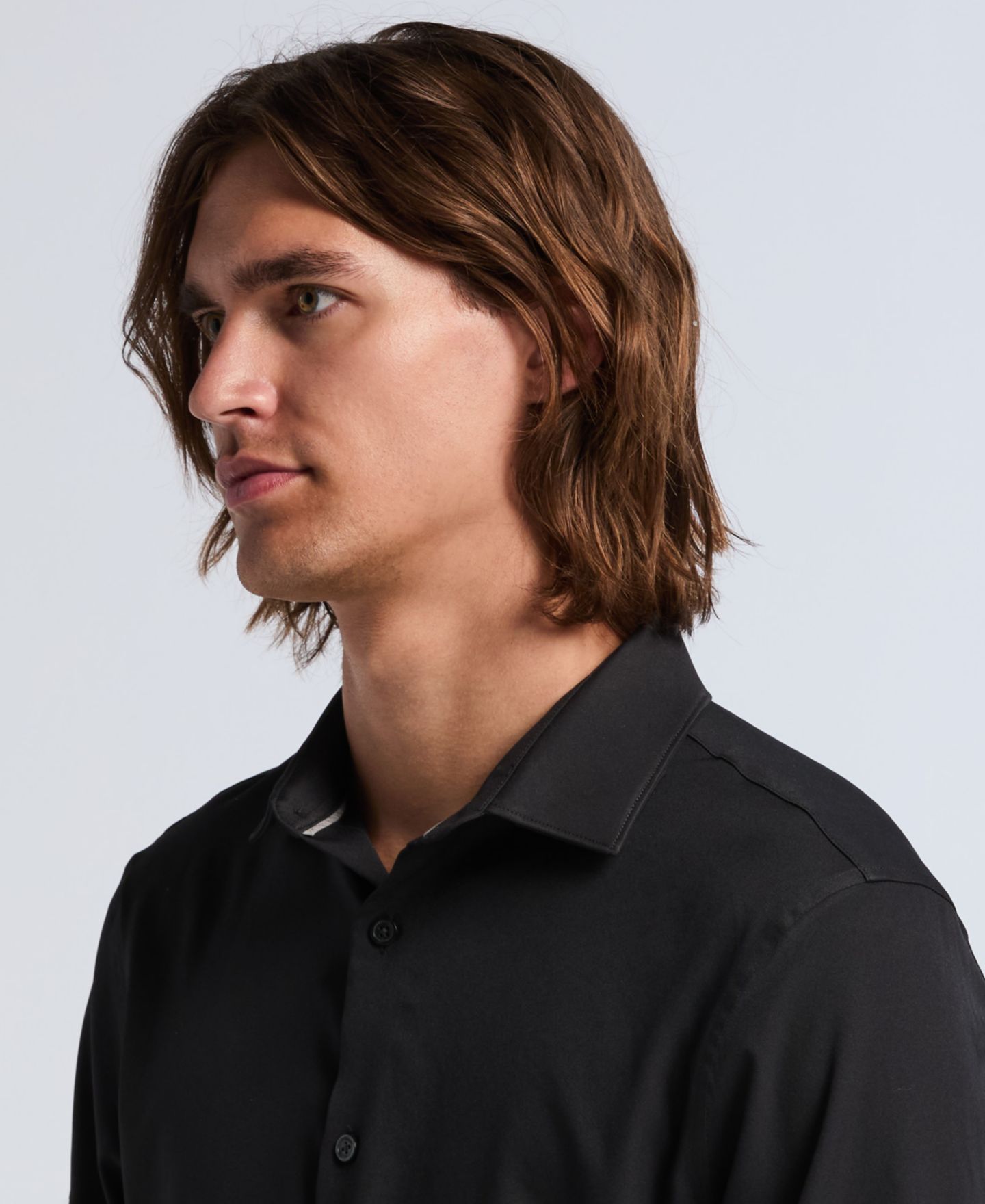 Мужская рубашка Perry Ellis Slim-Fit Stretch Solid Button-Down Twill, цвет: Чёрный — фото 4