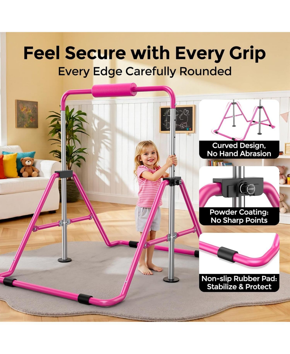 Gymnastics Bar for Kids, Adjustable Height Gymnastic Horizontal Bars, Folding Gymnastic Junior Training Kip Bar for Home