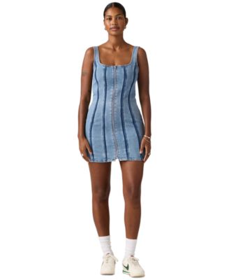 Premium Women's Seamed Figure Hugging Slim Fit Square Neck Cotton Dress
