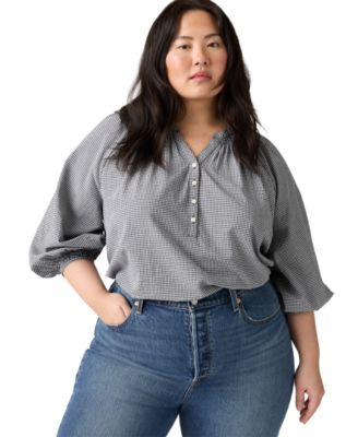 Plus Size V-Neck Chambray Relaxed-Fit Reverie Cotton Top