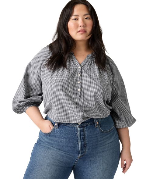 Женский хлопковый топ Levi's Reverie из шамбре с V-вырезом, свободный, больших размеров, цвет: Клетчатый