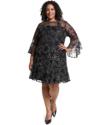 Plus Size Bell-Sleeve Floral Dress