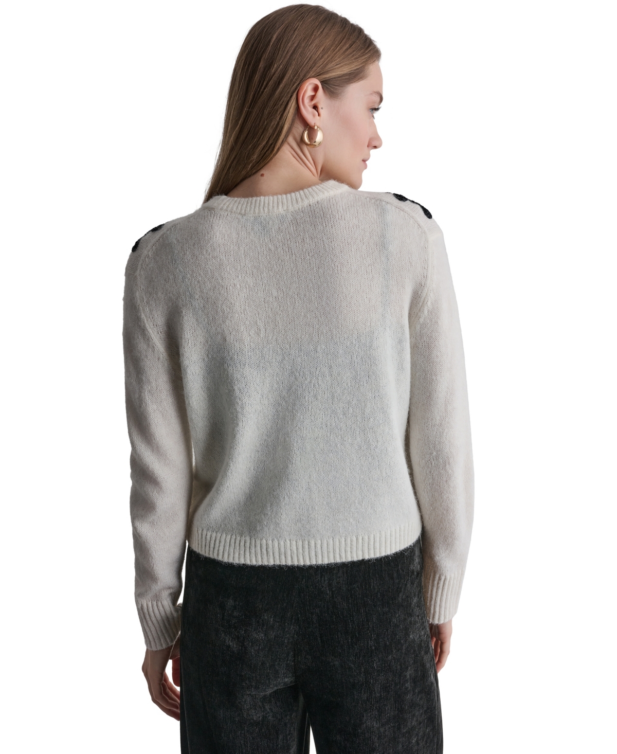 Bcbg Women's Oversized Floral-Applique Crewneck Long-Sleeve Sweater