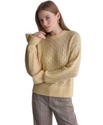 Women's Pointelle Oversized Long-Sleeve Crewneck Sweater