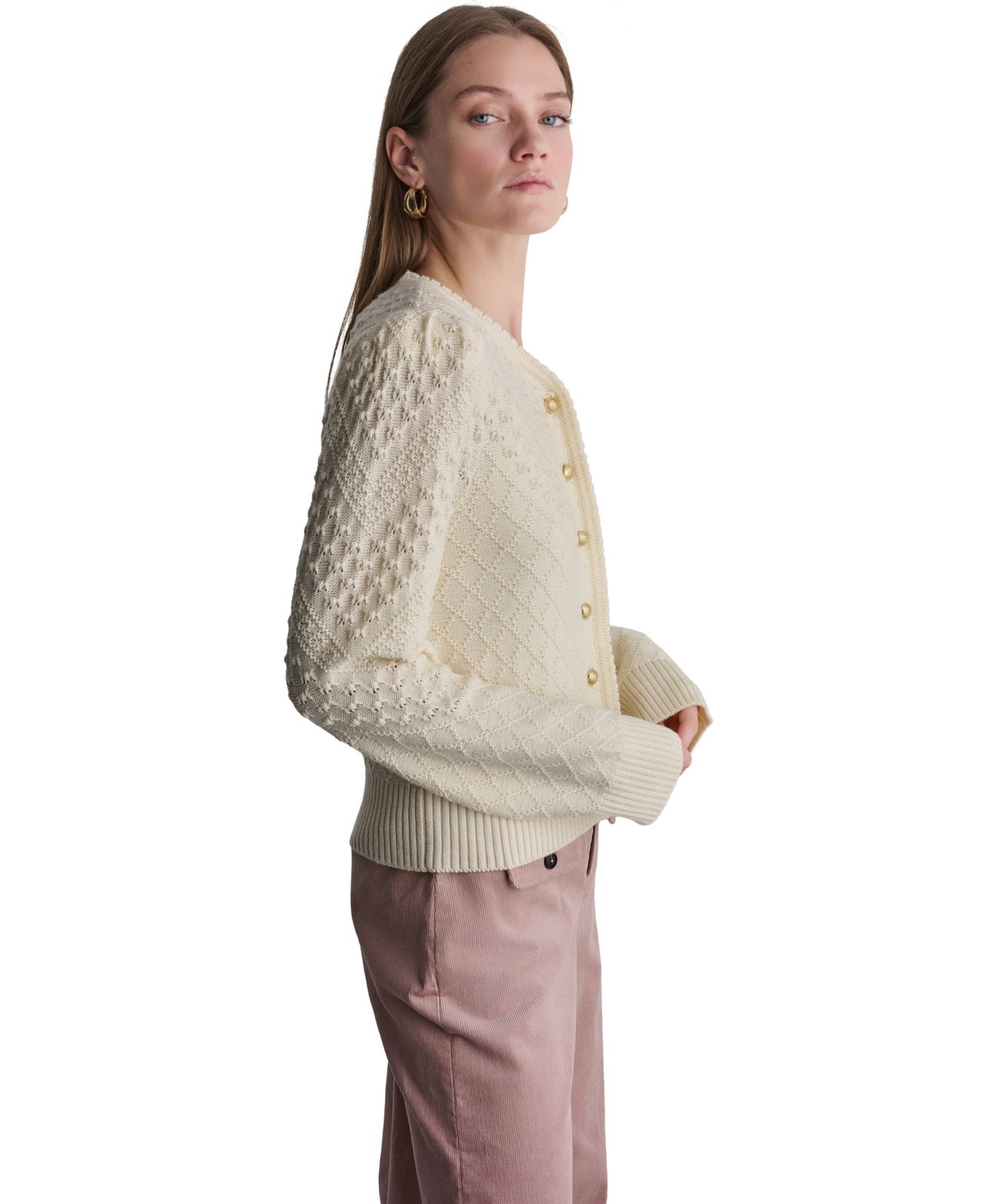 Женский кардиган BCBG Fitted Textured Long-Sleeve, цвет: Buttercream — фото 4