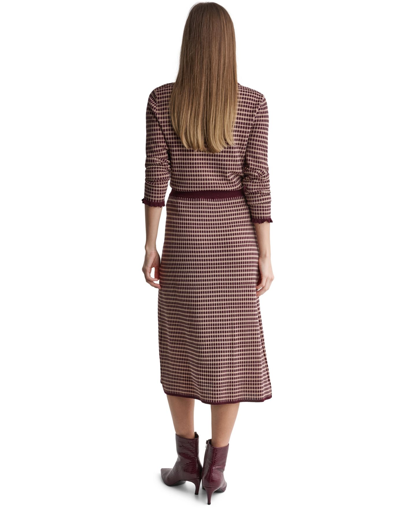 Женская юбка BCBG High-Waisted Plaid Knit Midi, цвет: Теневой мерло разноцветный — фото 6
