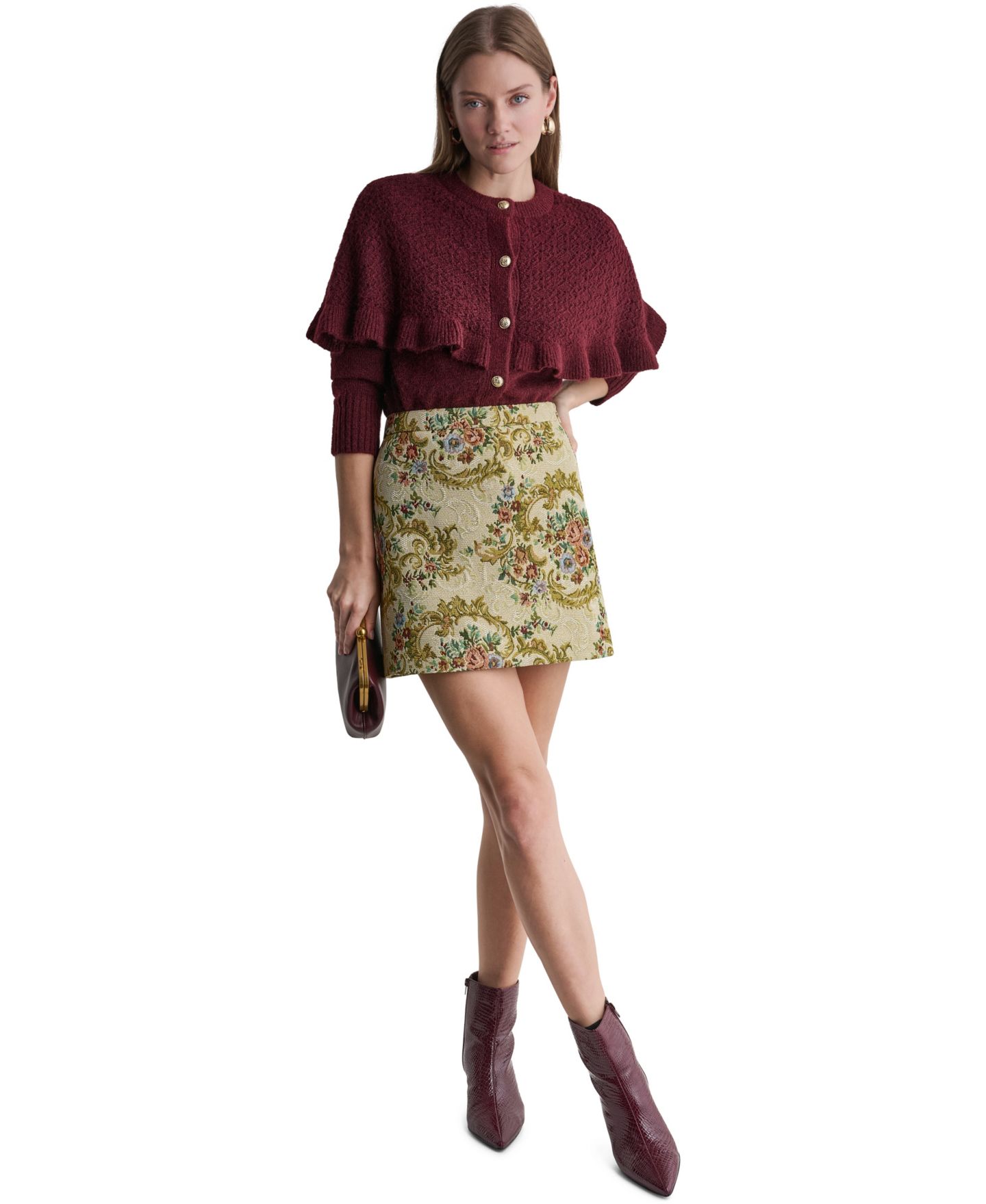 Женская юбка BCBG Tapestry Floral A-Line Mini, цвет: Экрю — фото 2