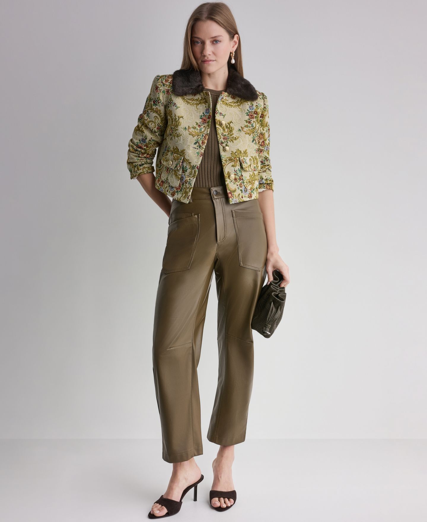 Женская куртка BCBG Tapestry Faux-Fur-Collar 3/4-Sleeve, цвет: Экрю — фото 7