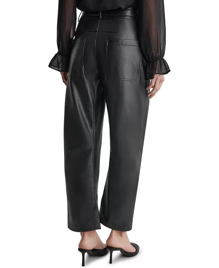 Women's Barrel Faux Leather Pants - thumbnail 4