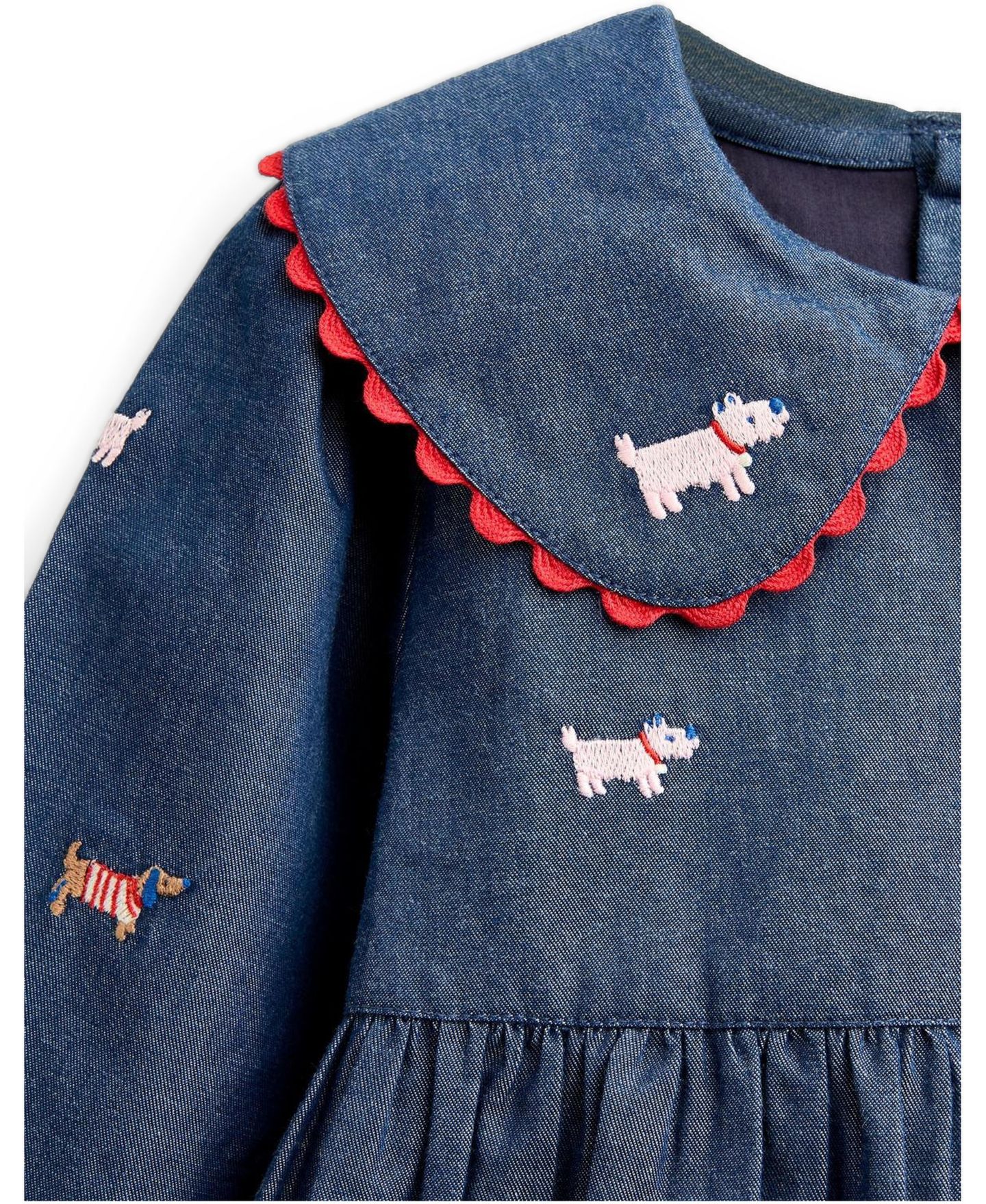 Платье JoJo Maman Bébé Long-Sleeve Peter Pan Collar Embroidered Chambray Dress для девочек, цвет: Средняя варка джинсовый — фото 2