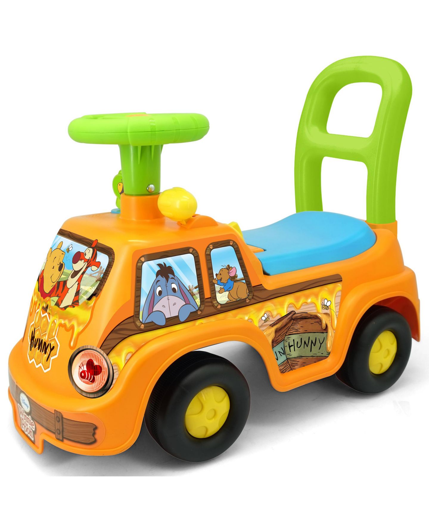Детская игрушка Kiddieland Pooh Honey Van Lights & Sounds Foot-To-Floor Ride-On, 20.3" x 9.7" x 15.25", Ages 1+ — фото 2
