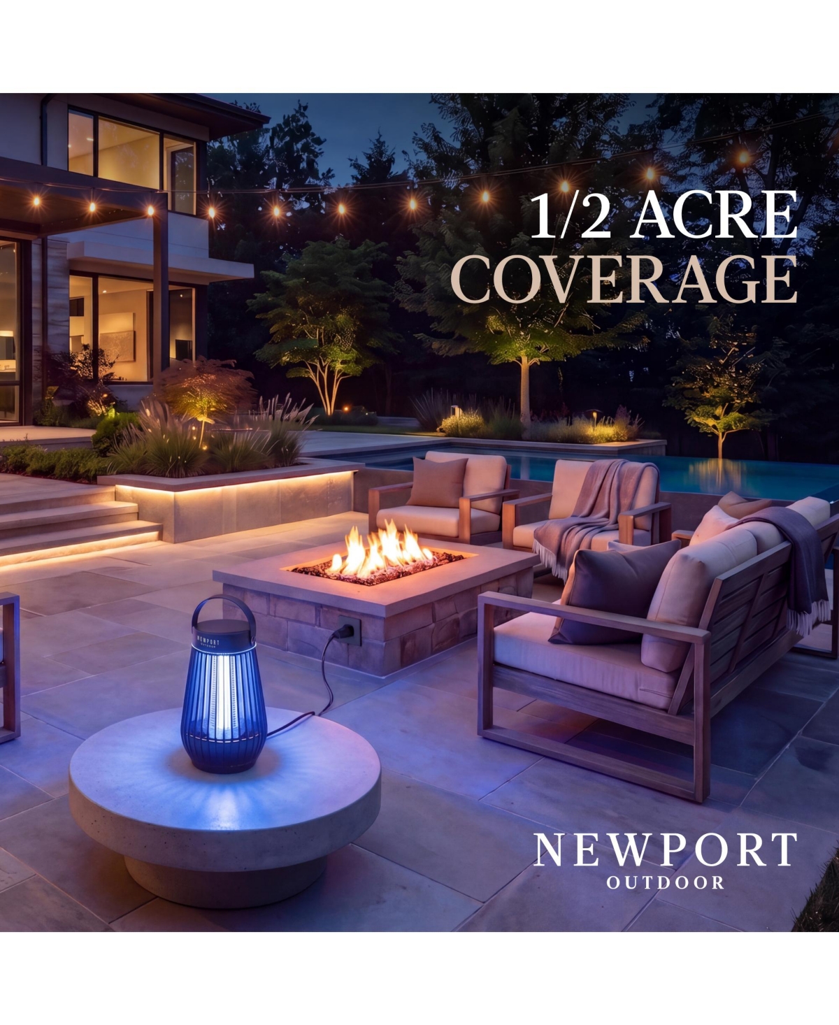 Newport Outdoor Bug Zapper for Indoor Outdoor, 1/2 Acre Coverage, IPX3 Water Resistant, 18W Uv, 4200V Grid