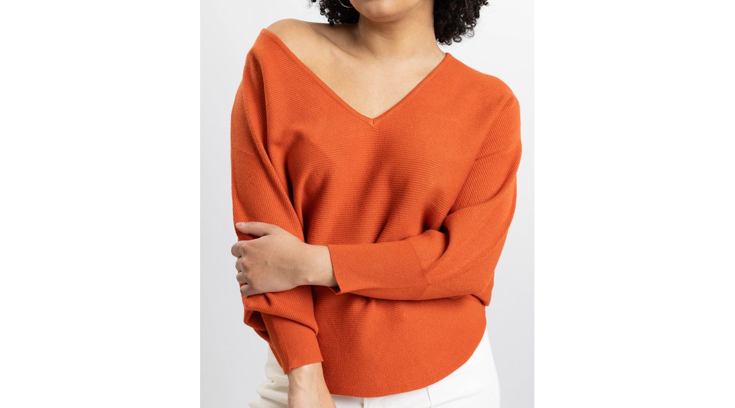 Женский свитер Caldwell Collection Jennifer V-Neck Dolman-Sleeve Loose-Fit, цвет: Оранжевый — фото 7