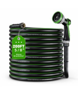 Heavy Duty Garden Hose 200 ft with 10 Pattern Spray Nozzle 5/8 Inch Kink Resistant Water Hose with Brass Fittings