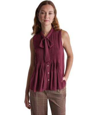 Women's Sleeveless Tie-Neck Pleated Blouse