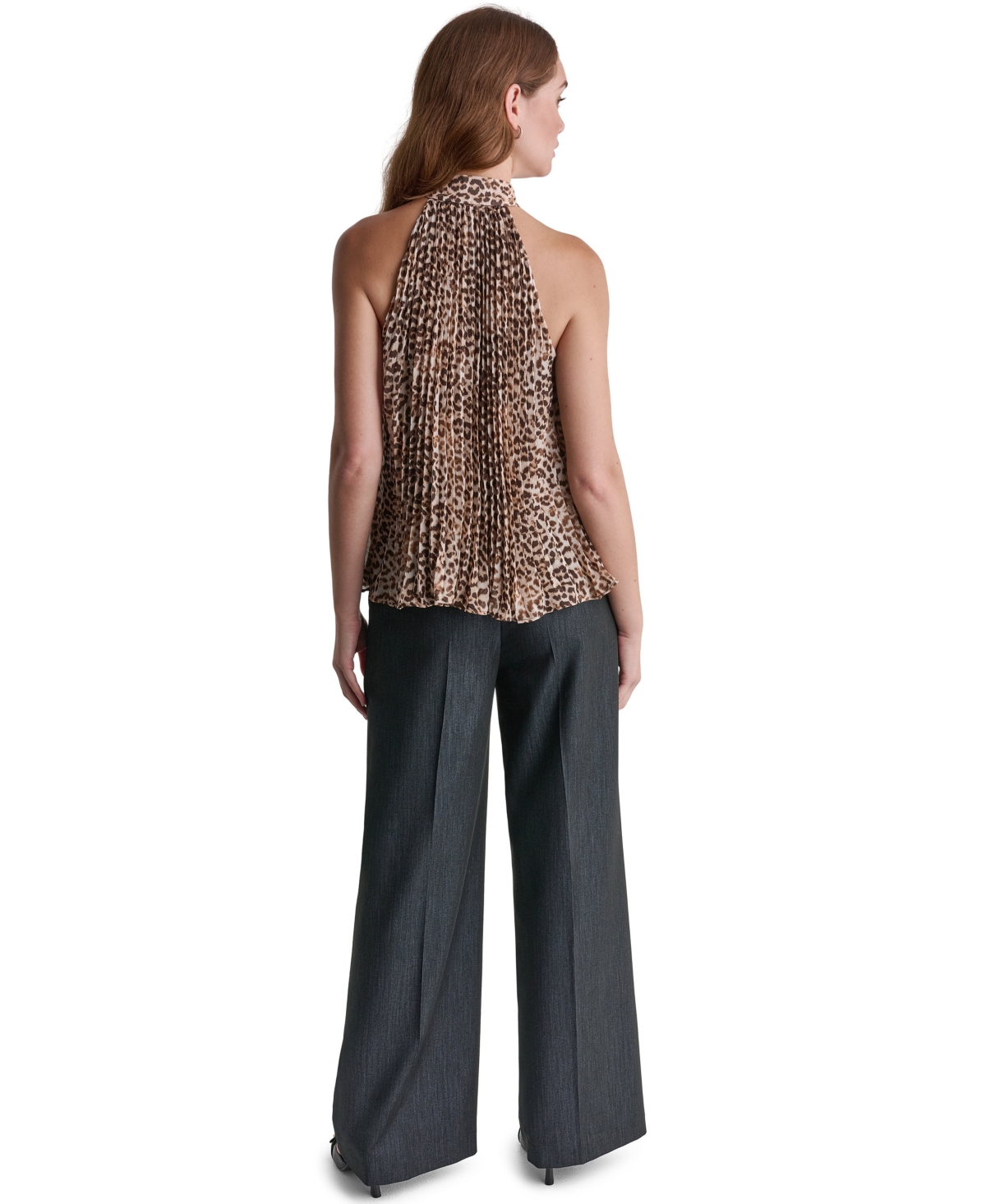 Bcbg Women's Halter Leopard-Print Pleated Tank