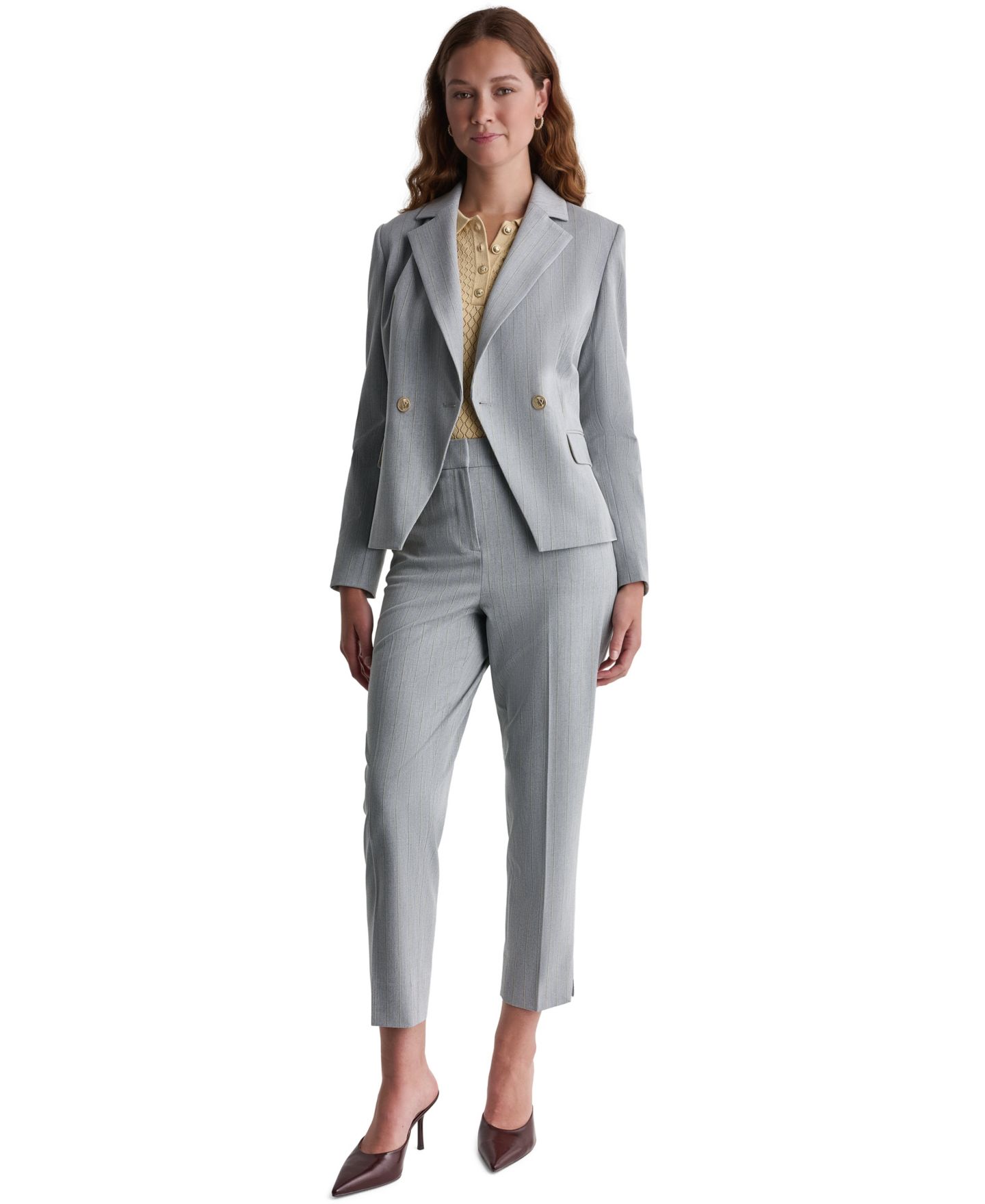 Женский пиджак BCBG Double-Breasted Notch Collar Blazer, цвет: Серый разноцветный — фото 2