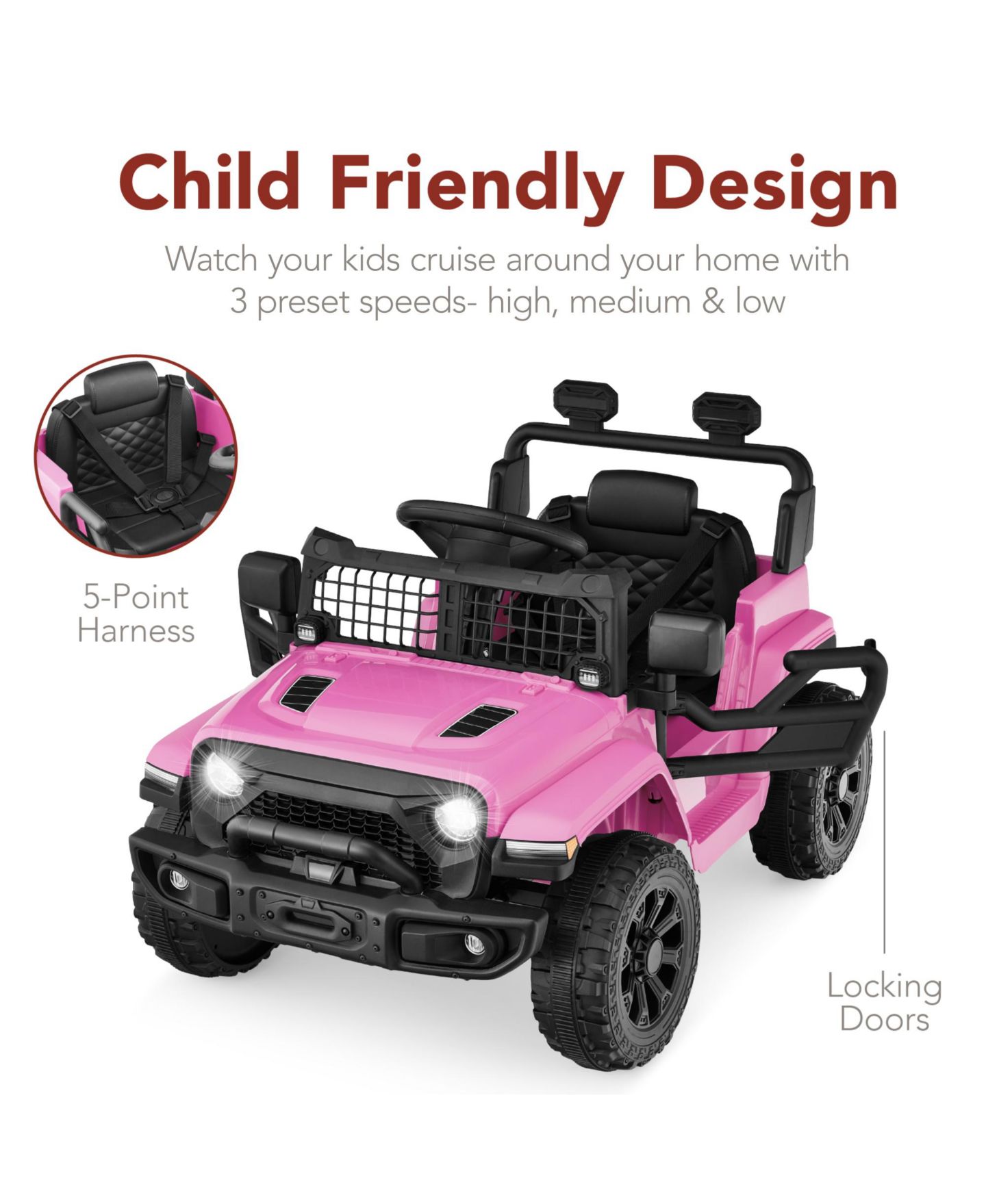 Детская игрушка Best Choice Products 12V Kids Ride On Truck w/ Remote Control, Electric Car for Toddlers 3-5, Safety Harness, цвет: Пудровый розовый — фото 5