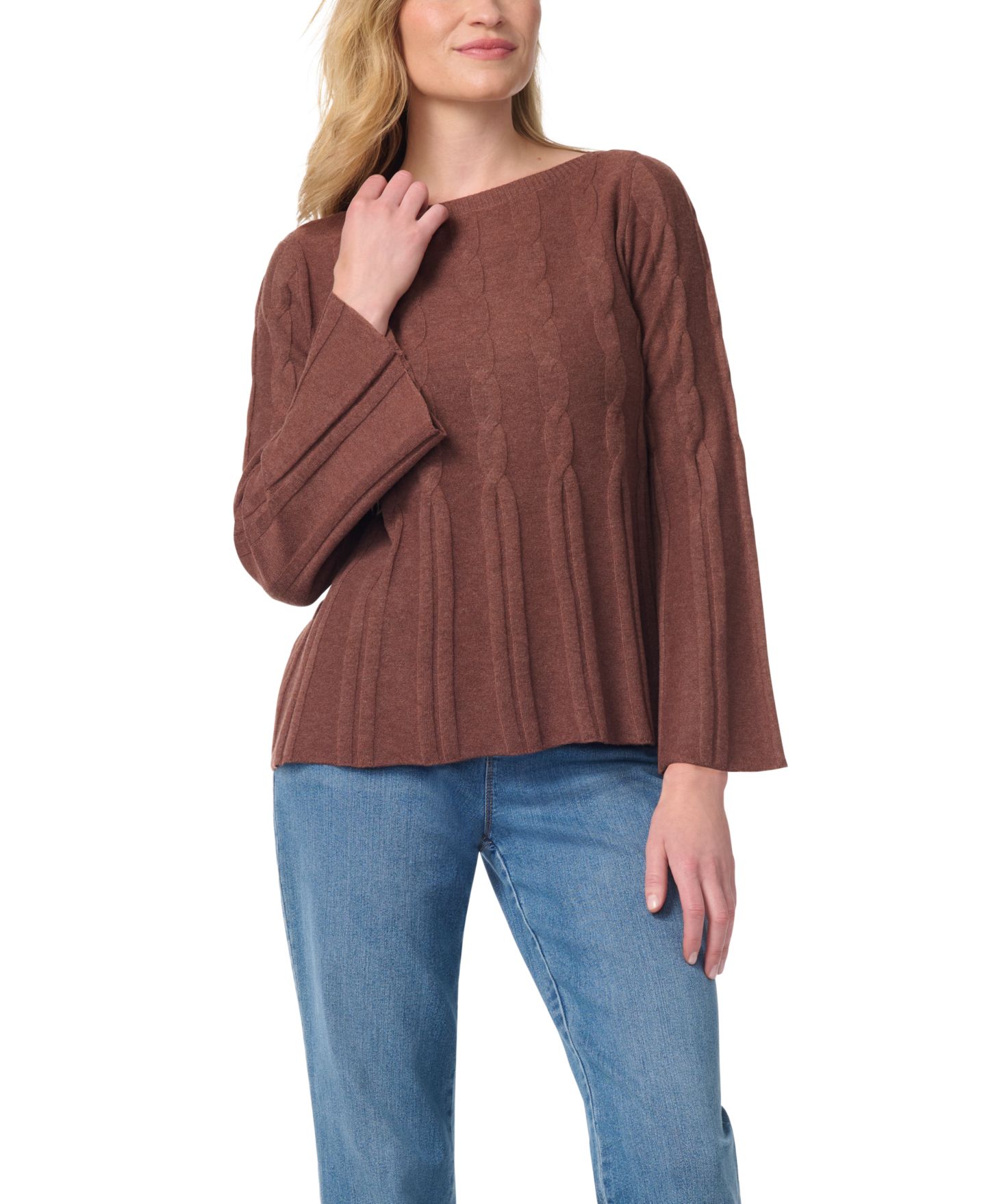 Женский свитер Gloria Vanderbilt Maren Cable-Knit Boat Neck Bell Sleeve, цвет: Меланжевый, вариант 1 — фото 2