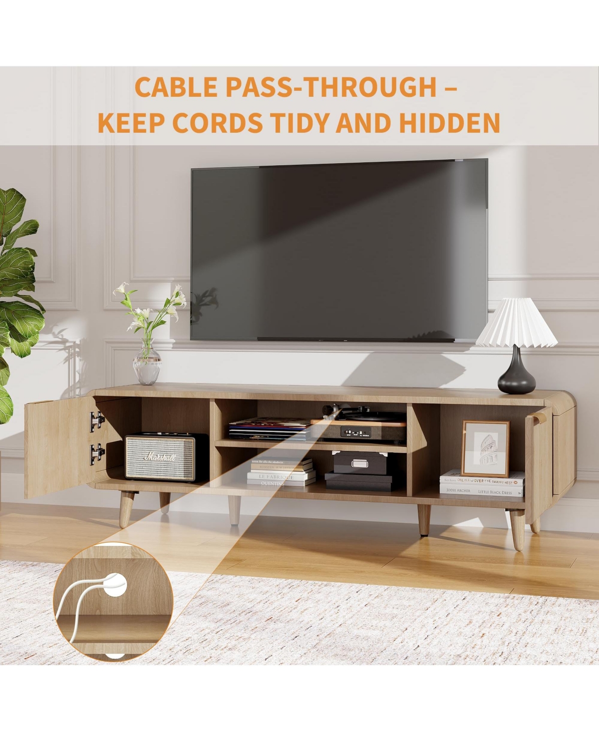 gaomon Tv Stand for 65 Inch Tv, 54 in. Media Tv Console with Open Storage Shelves, Storag-e Cabinet, Modern Entertainment Center for Living Room