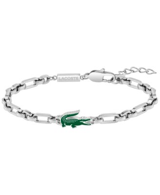 Men's Arthor Silver-Tone Stainless Steel with Green Enamel Crocodile Bracelet
