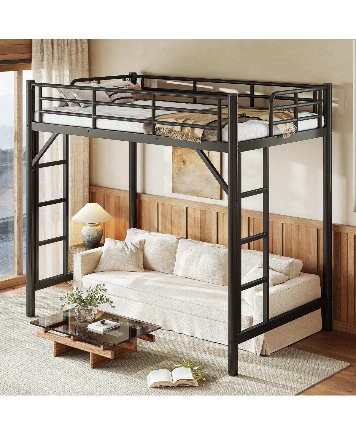 Streamdale Furniture Twin Size Metal Loft Bed with Ladder and Guardrails