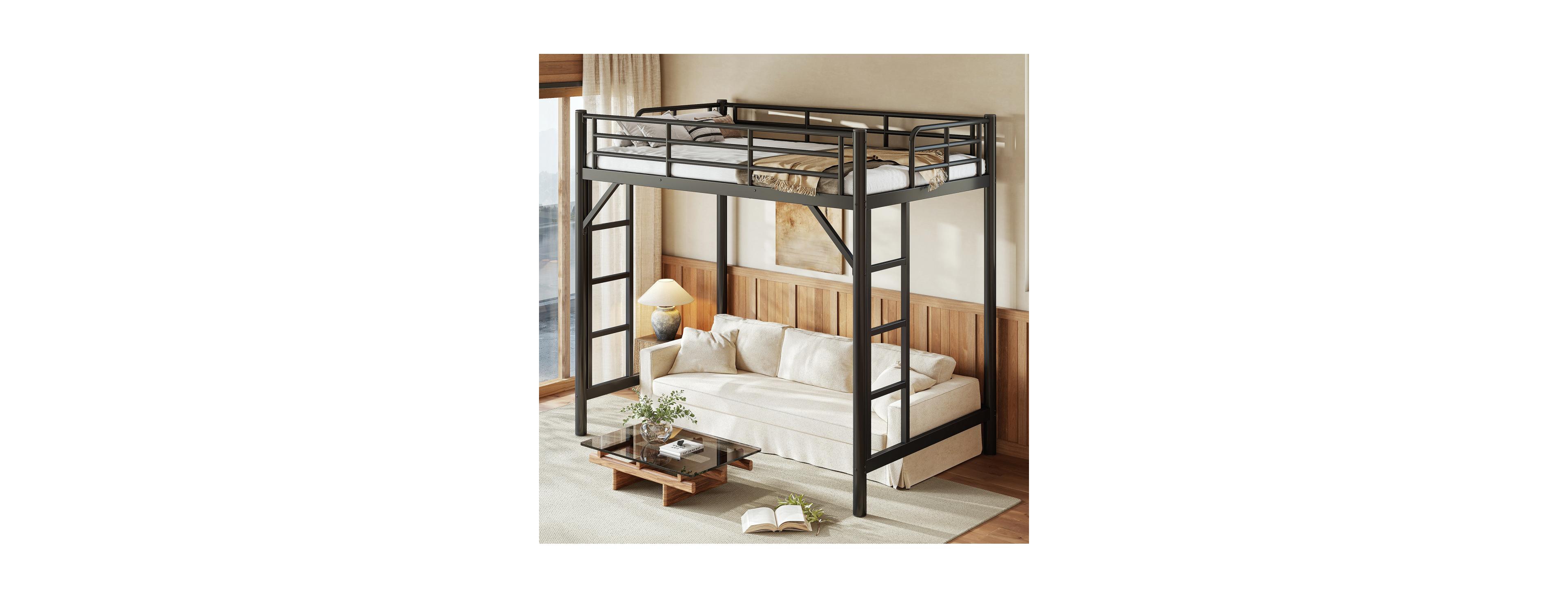 Streamdale Furniture Twin Size Metal Loft Bed with Ladder and Guardrails