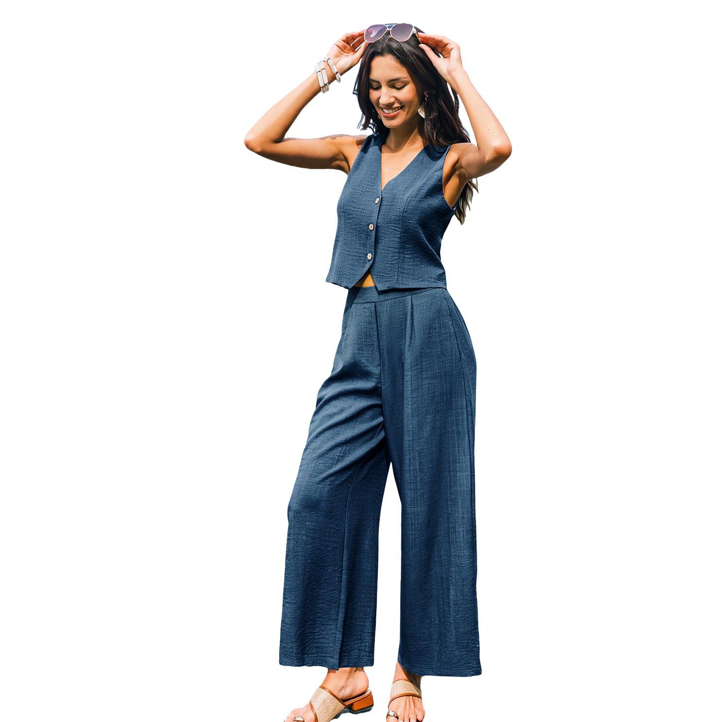 Женские комплекты Cupshe Elegant Cropped Vest Trousers Set, цвет: Средний синий — фото 2