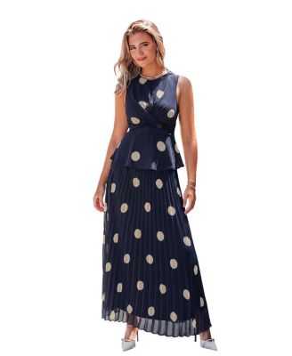 Women's Polka Dot Pleated Maxi Skirt Set