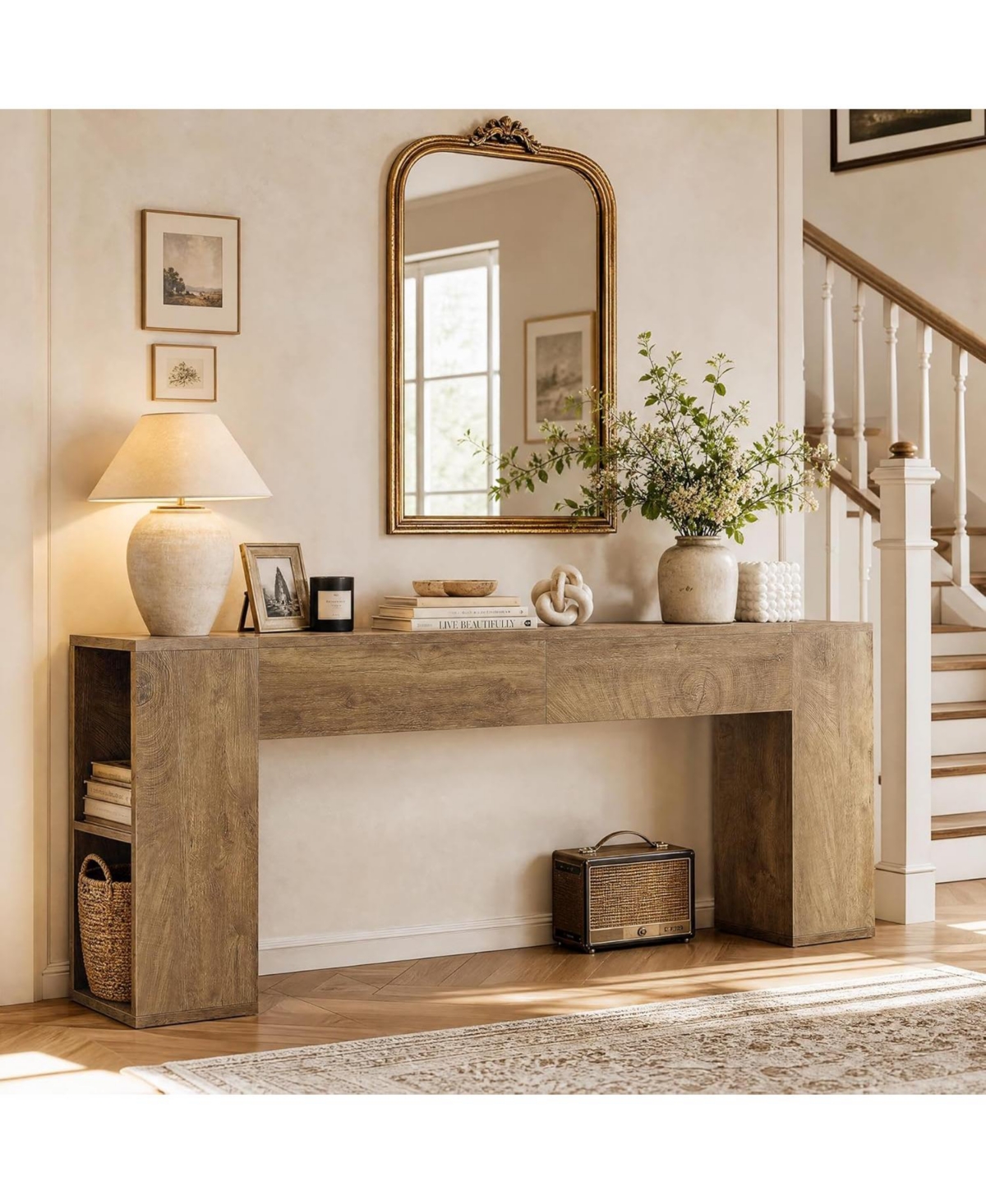 Tribesigns Extra Long Console Table, 79-Inch Entryway Table with 2 Drawers and Side Storage Shelves, Farmhouse Behind Couch Table