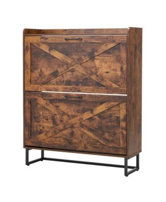 2 Drawer Shoe Storage Cabinet with Two Storage Layers per Drawer