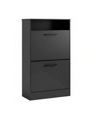 2 Large Flip-Down Drawer Shoe Cabinet with Open Top Storage Shelf