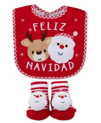 Baby Feliz Navidad Holiday Santa-Themed Bib and Socks, 2-Piece Set