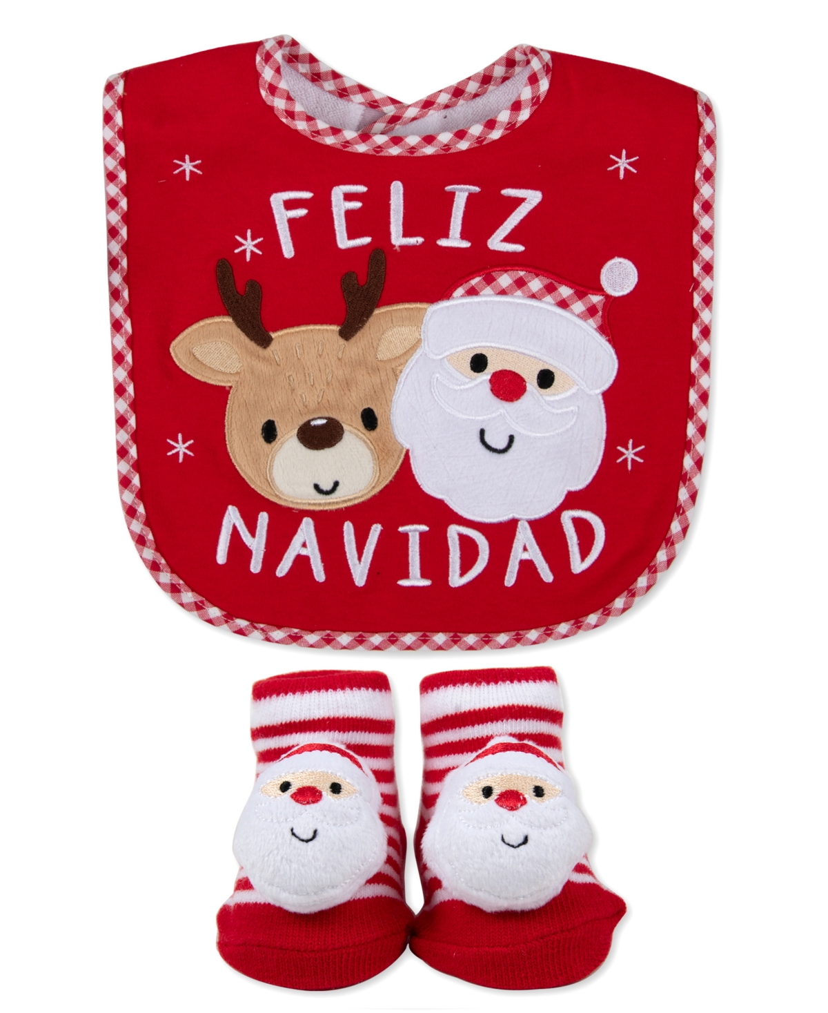 Baby Essentials Baby Feliz Navidad Holiday Santa-Themed Bib and Socks, 2-Piece Set