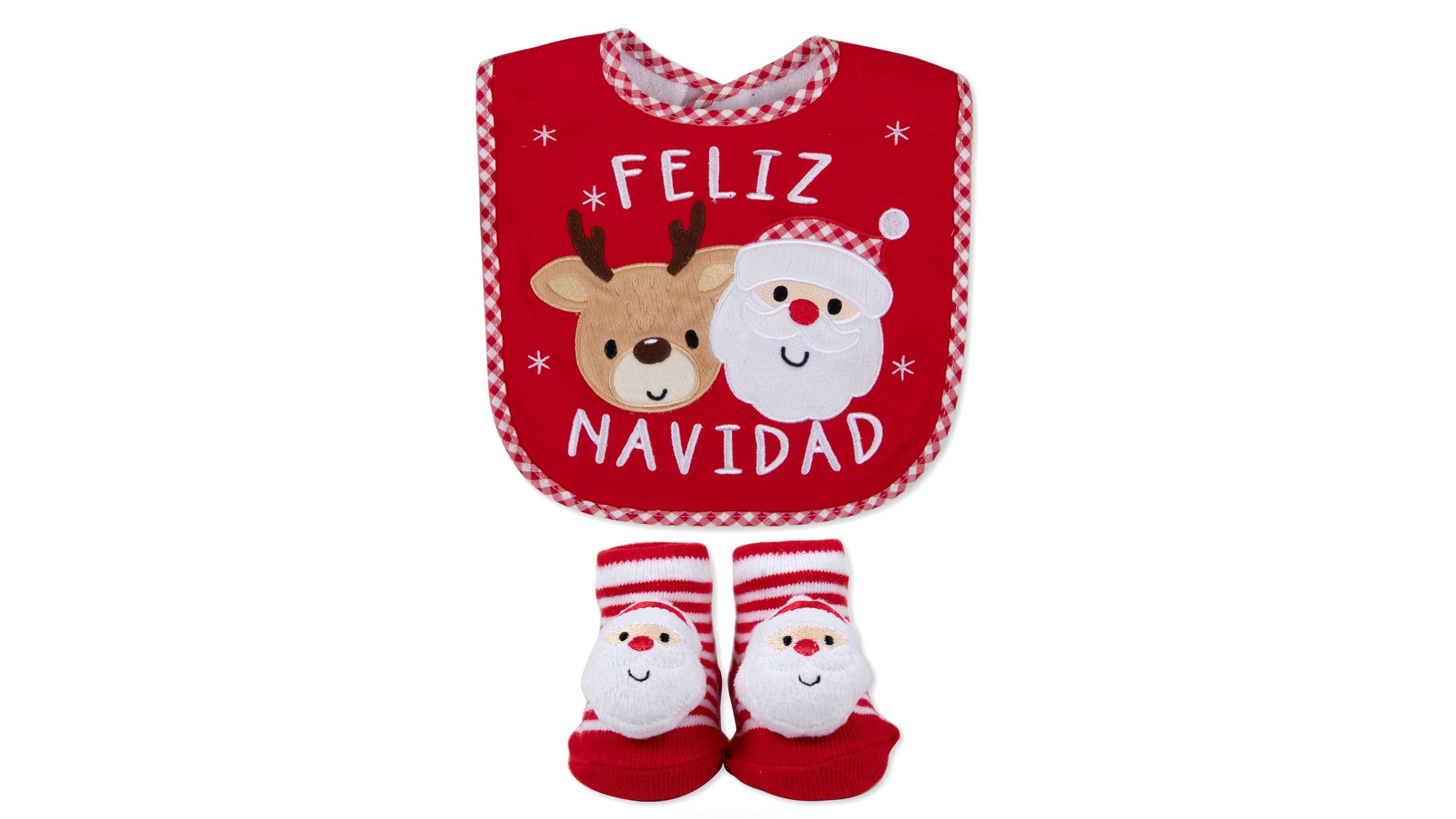 Baby Essentials Baby Feliz Navidad Holiday Santa-Themed Bib and Socks, 2-Piece Set