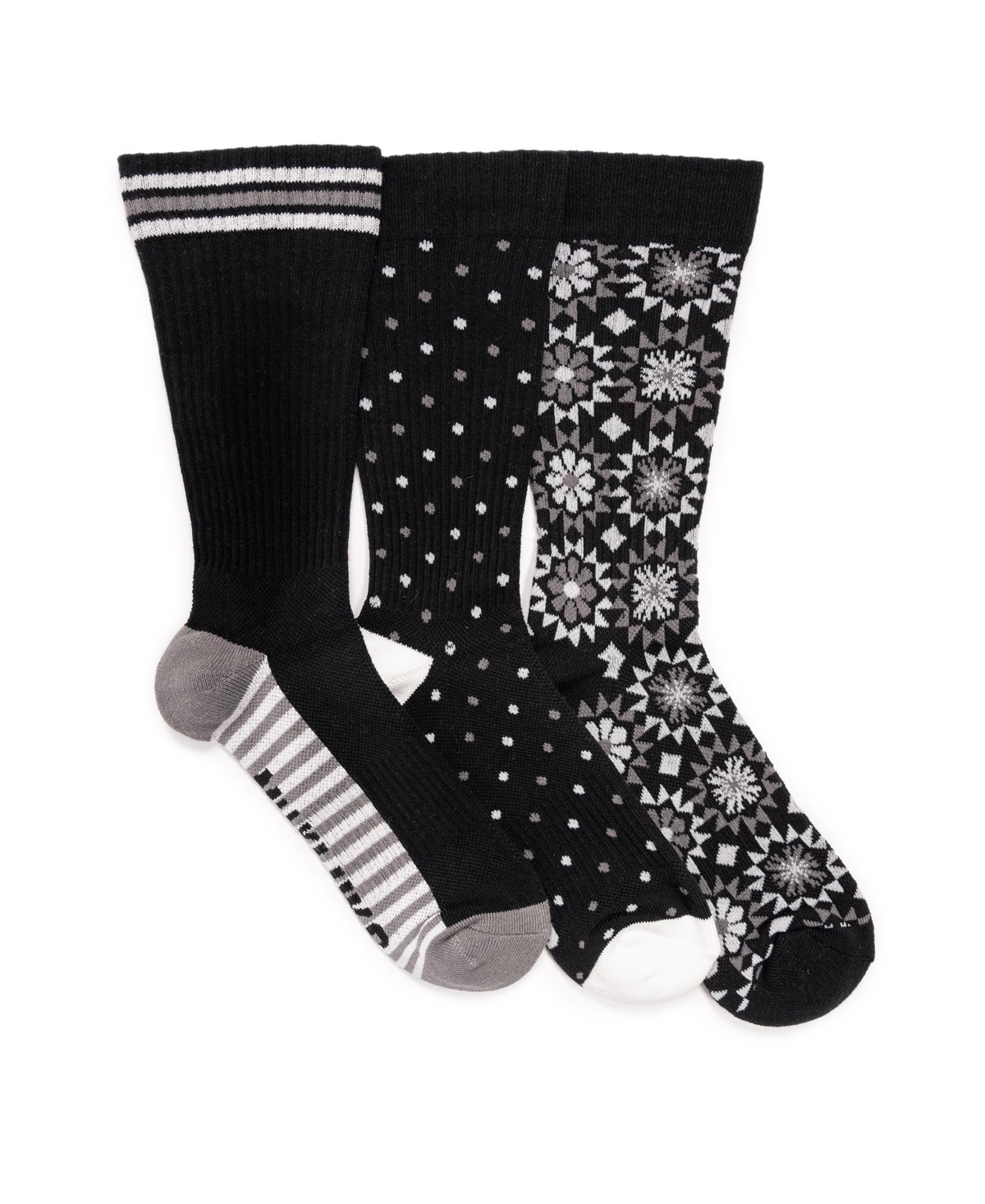 Muk Luks Women's 3 Pack Cotton Compression Crew Socks, Lavender, One