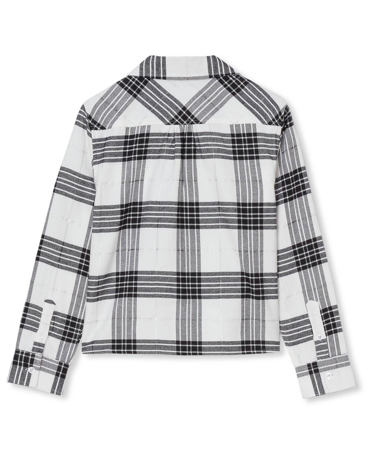 Рубашка Lands' End Long Sleeve Cropped Flannel для девочек, цвет: Чёрный / Слоновая кость клетчатый — фото 2