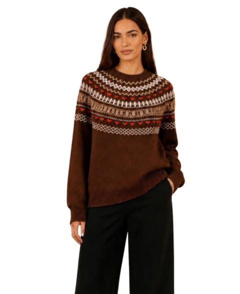 Женский свитер Yumi Relaxed Fairisle, цвет: Коричневый