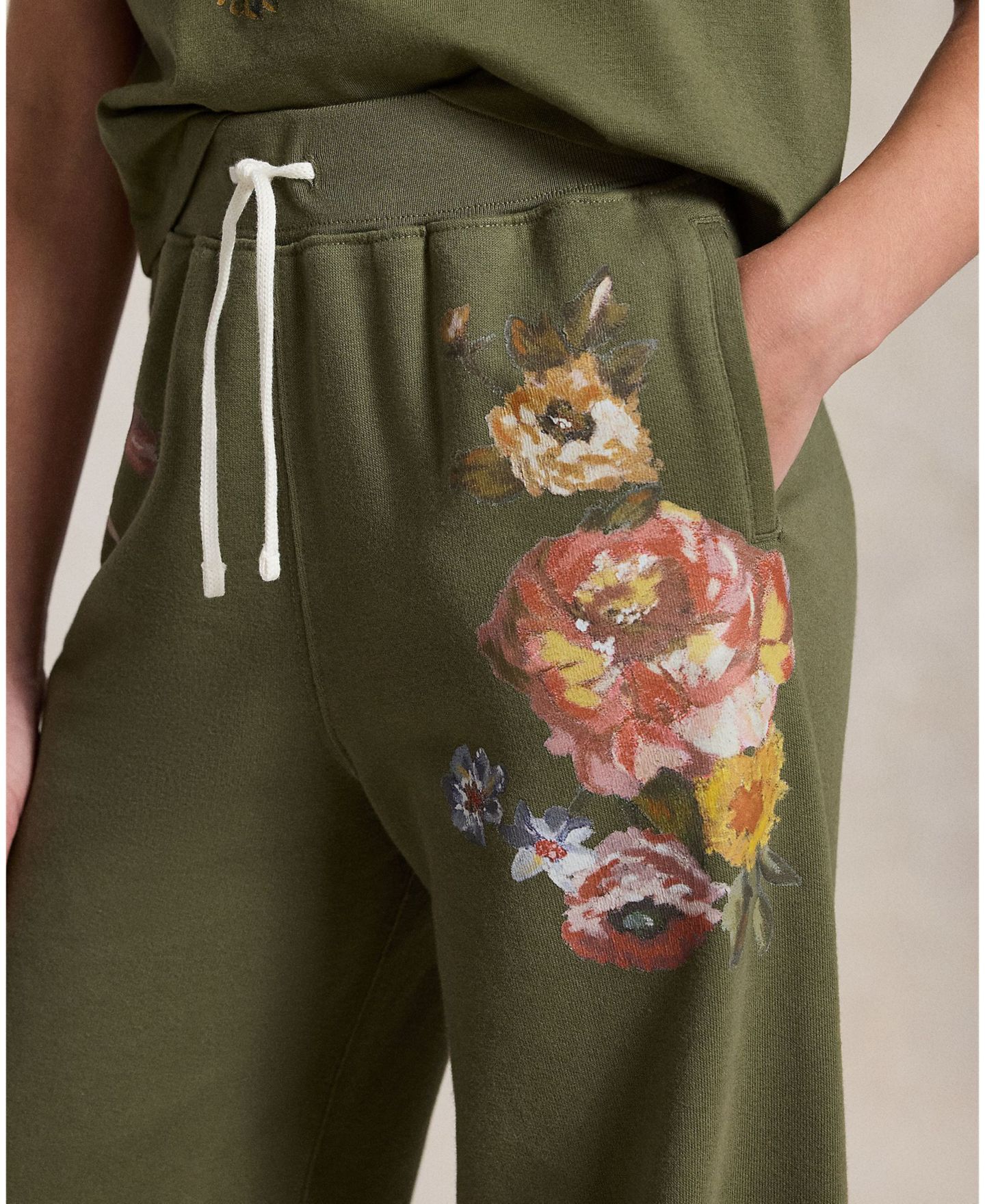 Брюки Polo Ralph Lauren Floral Wide-Leg Fleece Sweatpants для девочек, цвет: Оливковый — фото 3