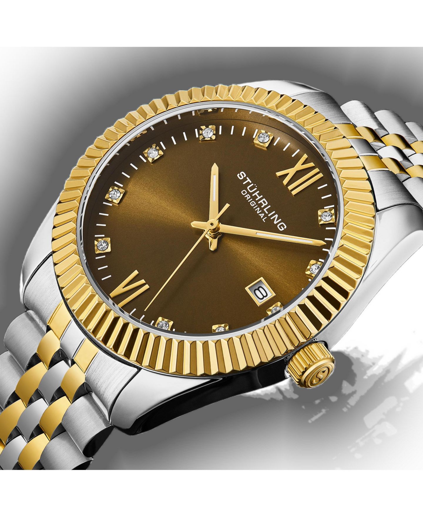Часы унисекс Stuhrling Gamine 4024 из стали, 36 мм, римские цифры, дата, 50 м — фото 3