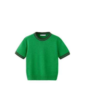 Women's Short-Sleeve Ribbed Contrasting-Trim Sweater