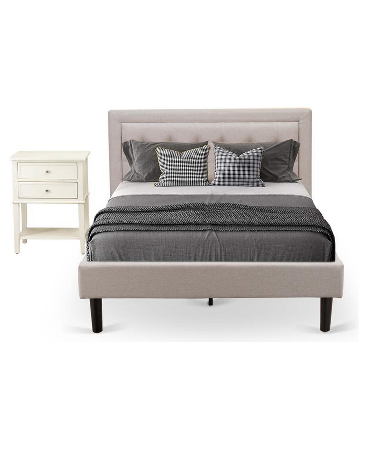 East West Furniture FN08F-1VL0C 2-Piece Platform Full Size Bed Set with 1 Full Bed and an End Table for bedroom - Mist beige