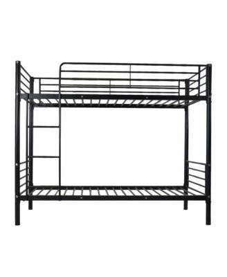 Kids Twin Bunk Bed with Metal Frame, Ladder and Safety Guardrails