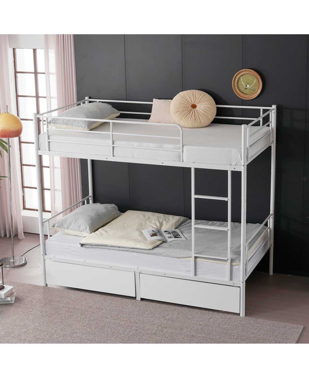 Slickblue Twin Over Twin Metal Bunk Bed with 2 Storage Drawers