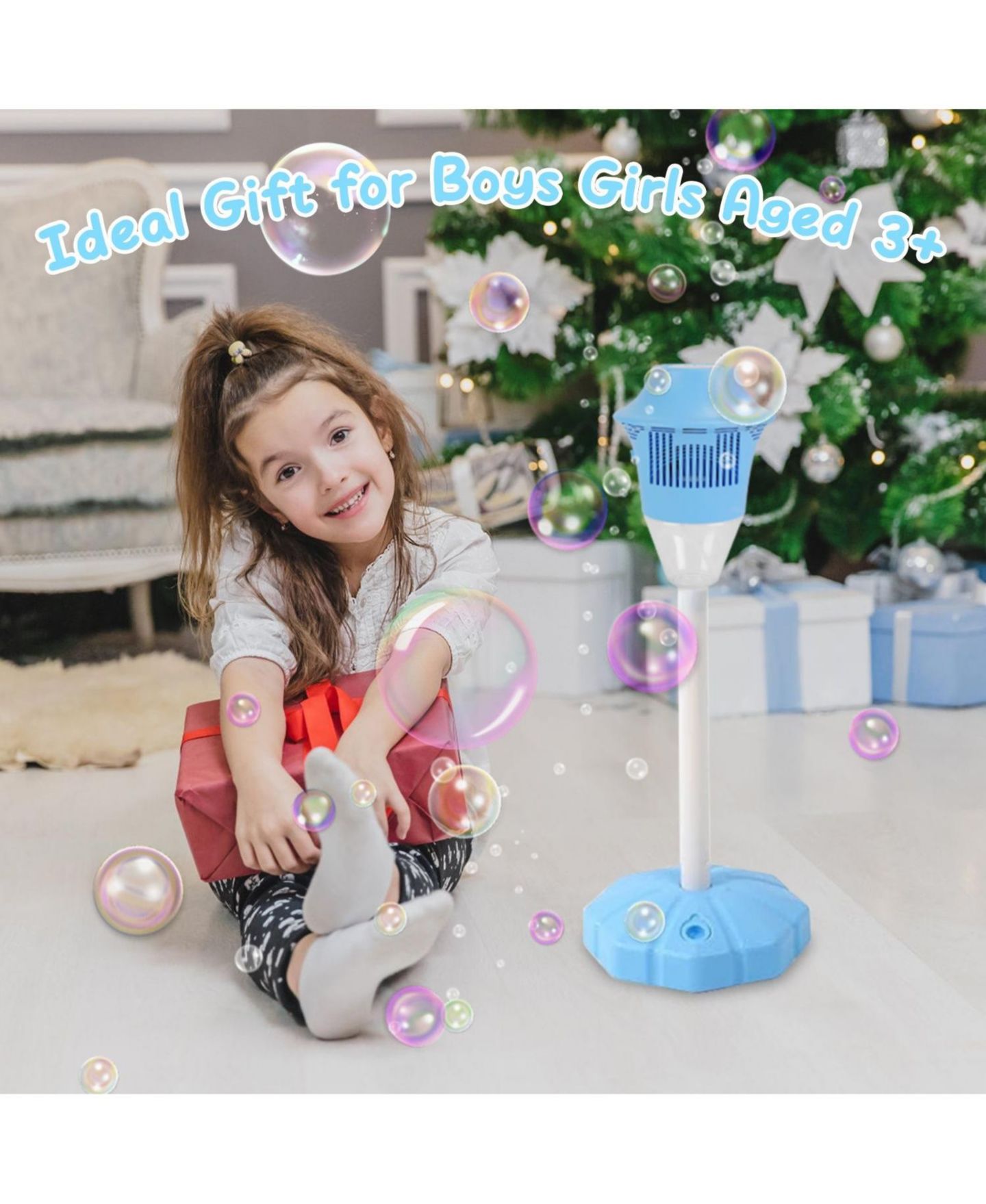 Детские игрушки ZENY 3-in-1 Rechargeable Standing Bubble Machine with Music and Lights, Adjustable Height, 2-Pack, Ages 3+, цвет: Синий — фото 4
