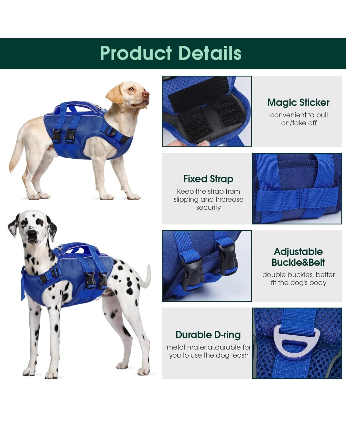 High-Flotation Ripstop Reflective Safety Life Vest for Dogs with Rescue Handle