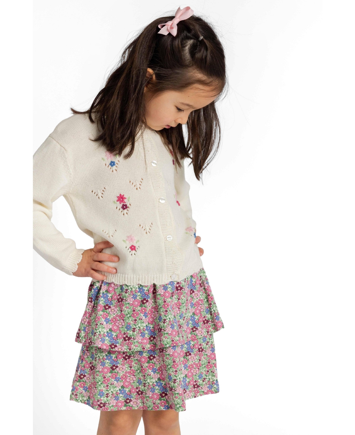 Florence Eiseman Girls' 7-16 Tiered Floral-Print Knee-Length Skirt