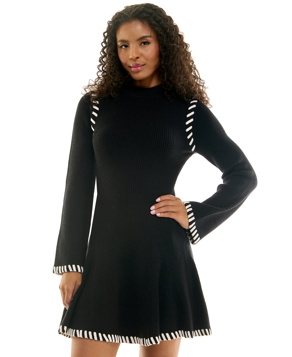 Invitee Women's Fit & Flare Mock Neck Sweater Dress with Sleeves