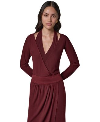 Women's Long-Sleeve V-Neck Sheen Ponte Bodysuit